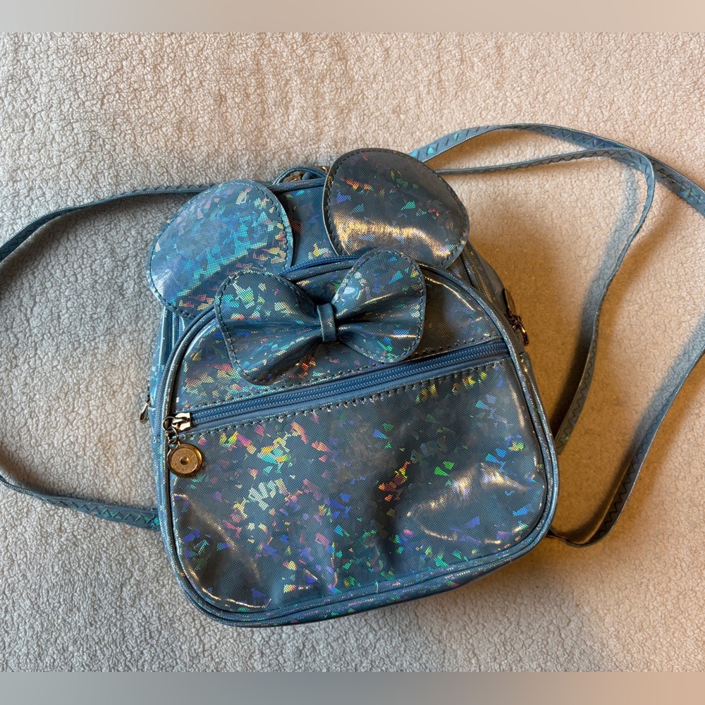 Disney Iridescent Blue Minnie Ears Backpack with Bow, Cinderella Colors